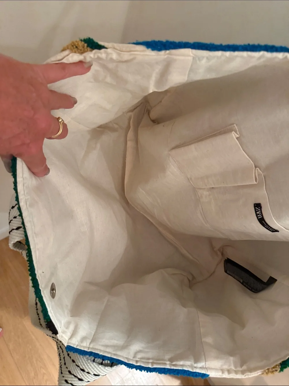 Zara Multicolor Patterned Tote with Cream Rope Handles NWOT